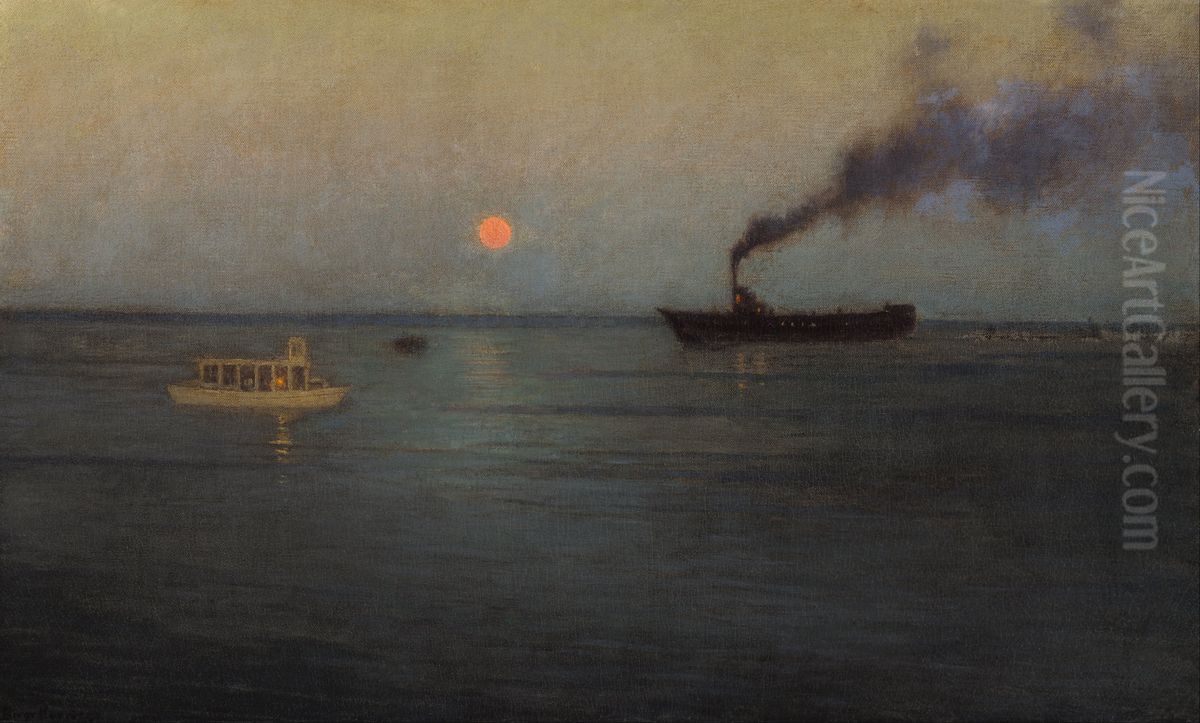 Rosy Moon Off Charleston Harbor Oil Painting by L. Birge Harrison