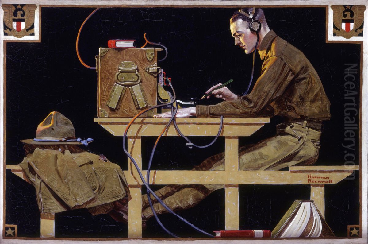 U.S. Army Teaches a Trade (G.I. Telegrapher) Oil Painting by Norman Rockwell