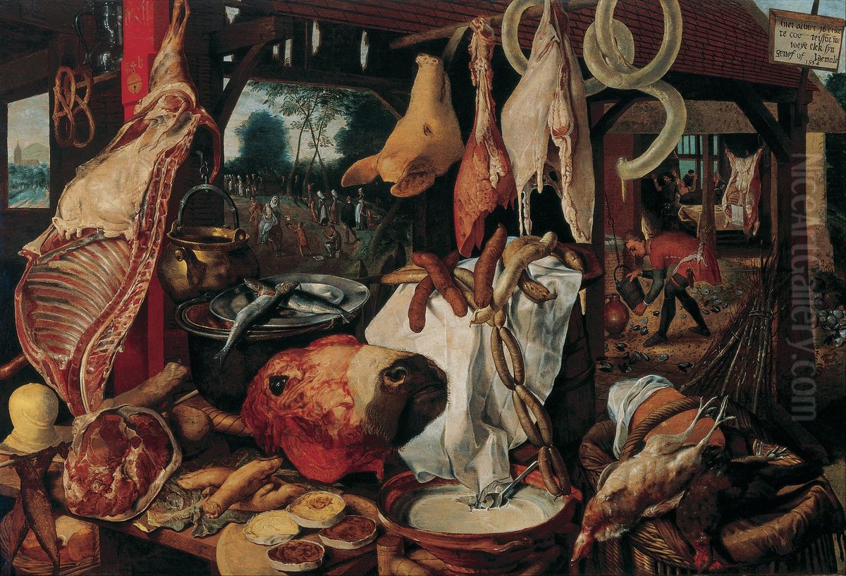 Still Life with Meat and the Holy Family Oil Painting by Pieter Aertsen