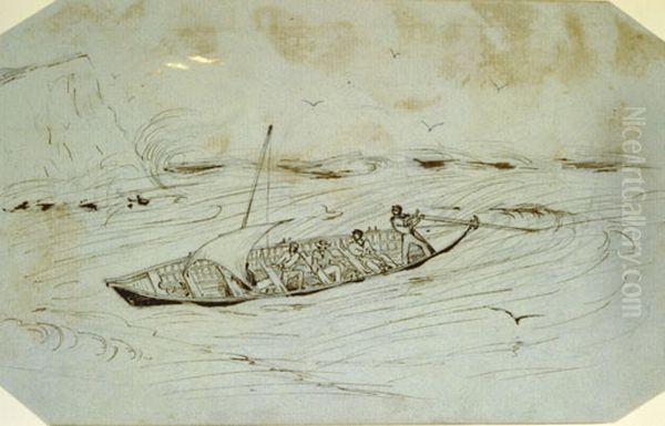 Scudding into Putiki, August 7, 1849 Oil Painting by Charles Heaphy