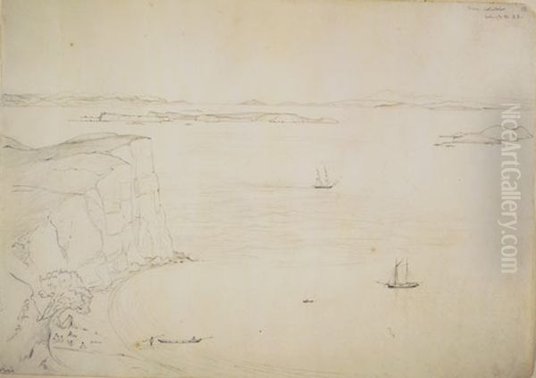 From Motutapu looking to the S.E. Oil Painting by Charles Heaphy