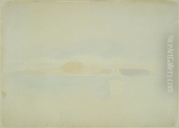 [View of hills with sea and ship in foreground] Oil Painting by Charles Heaphy