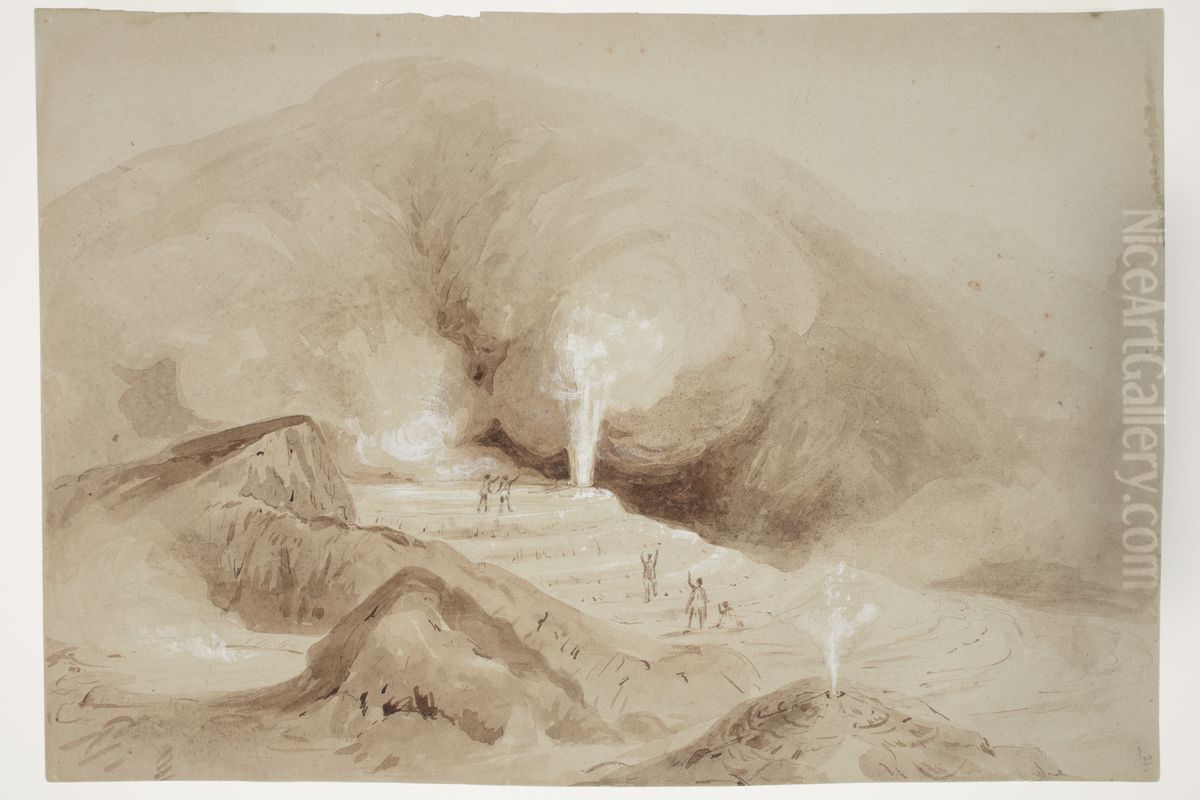 [Intermittent boiling spring near Rotorua] Oil Painting by Charles Heaphy