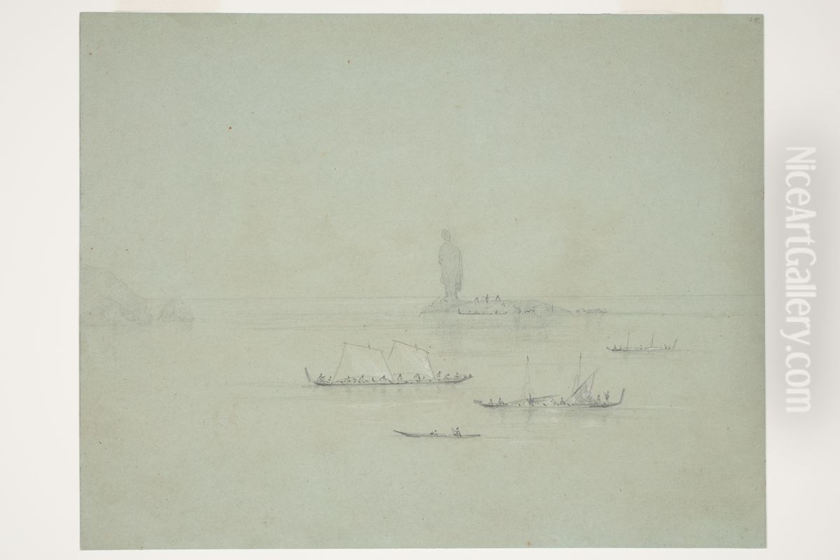 [Statue Rock Manaia, Thames] Oil Painting by Charles Heaphy