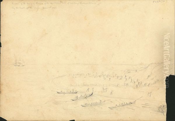 Rescue of the Besieged Natives of the Ngatitama Tribes of Waitangi, Chatham Islands, by the boats of the Cuba, June 8th 1840 Oil Painting by Charles Heaphy