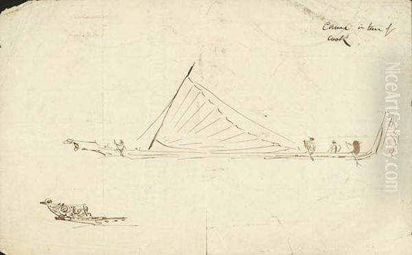 Canoe in time of Cook PD-1952-2-46 Oil Painting by Charles Heaphy