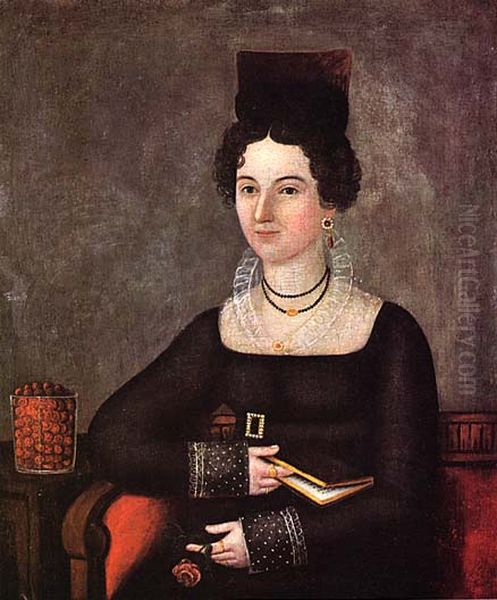 Young Lady on a Red Sofa Oil Painting by Joshua Johnson