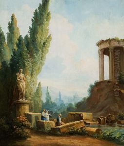 Landscape with the ruins of the Temple of the Sibyl in Tivoli