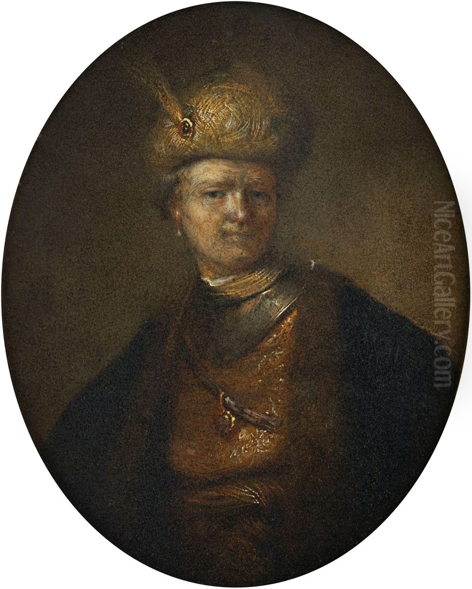 Portrait of a man in a turban with egret. Oil Painting by Jan Adriaensz van Staveren