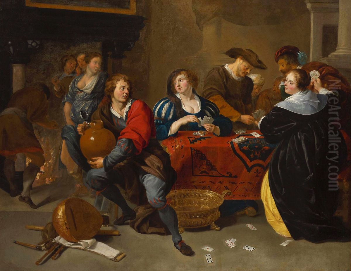 Playing cards Oil Painting by Theodoor Romboutsor follower