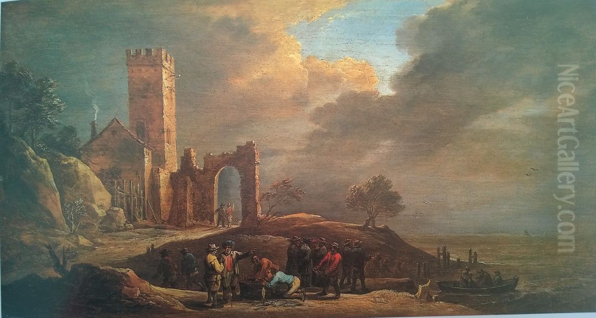 A Small Harbour Oil Painting by David Teniers the Younger