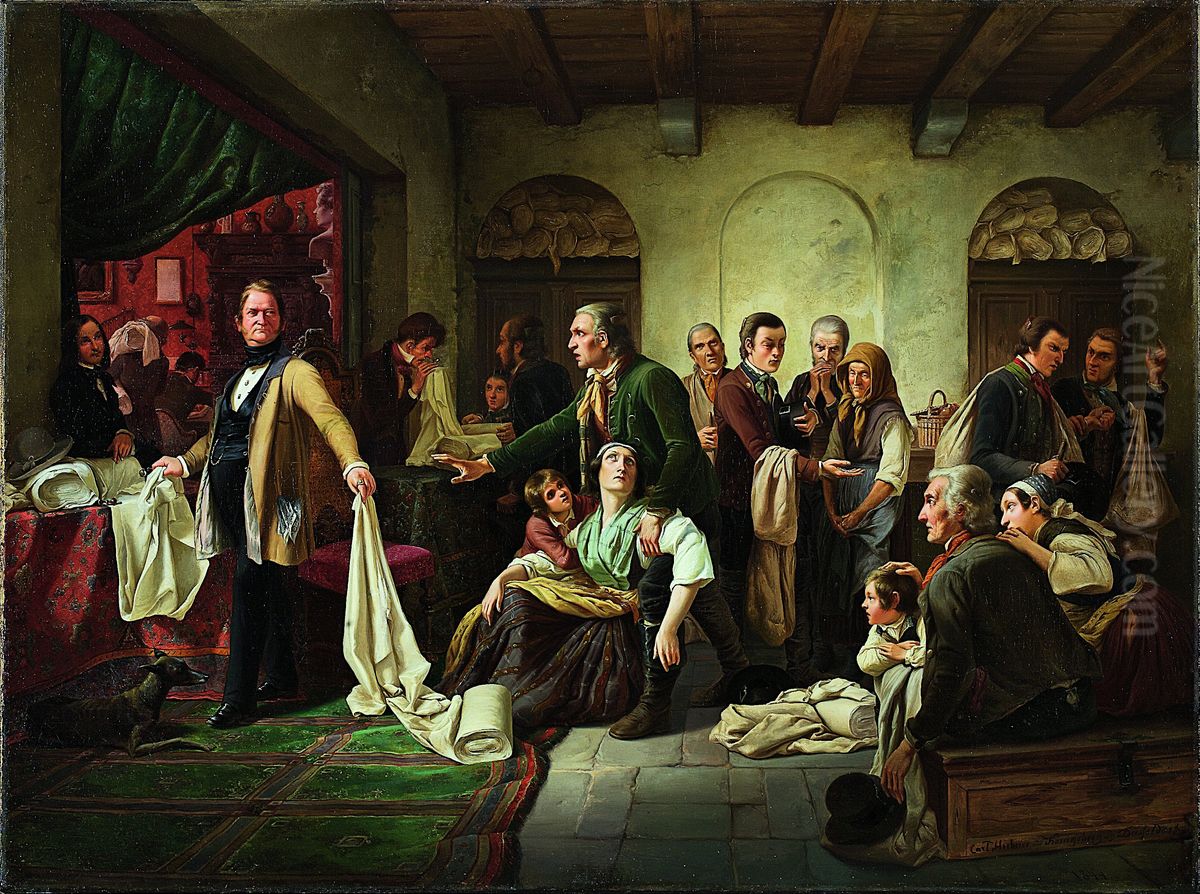 The Silesian Weavers Oil Painting by Karl Hubner