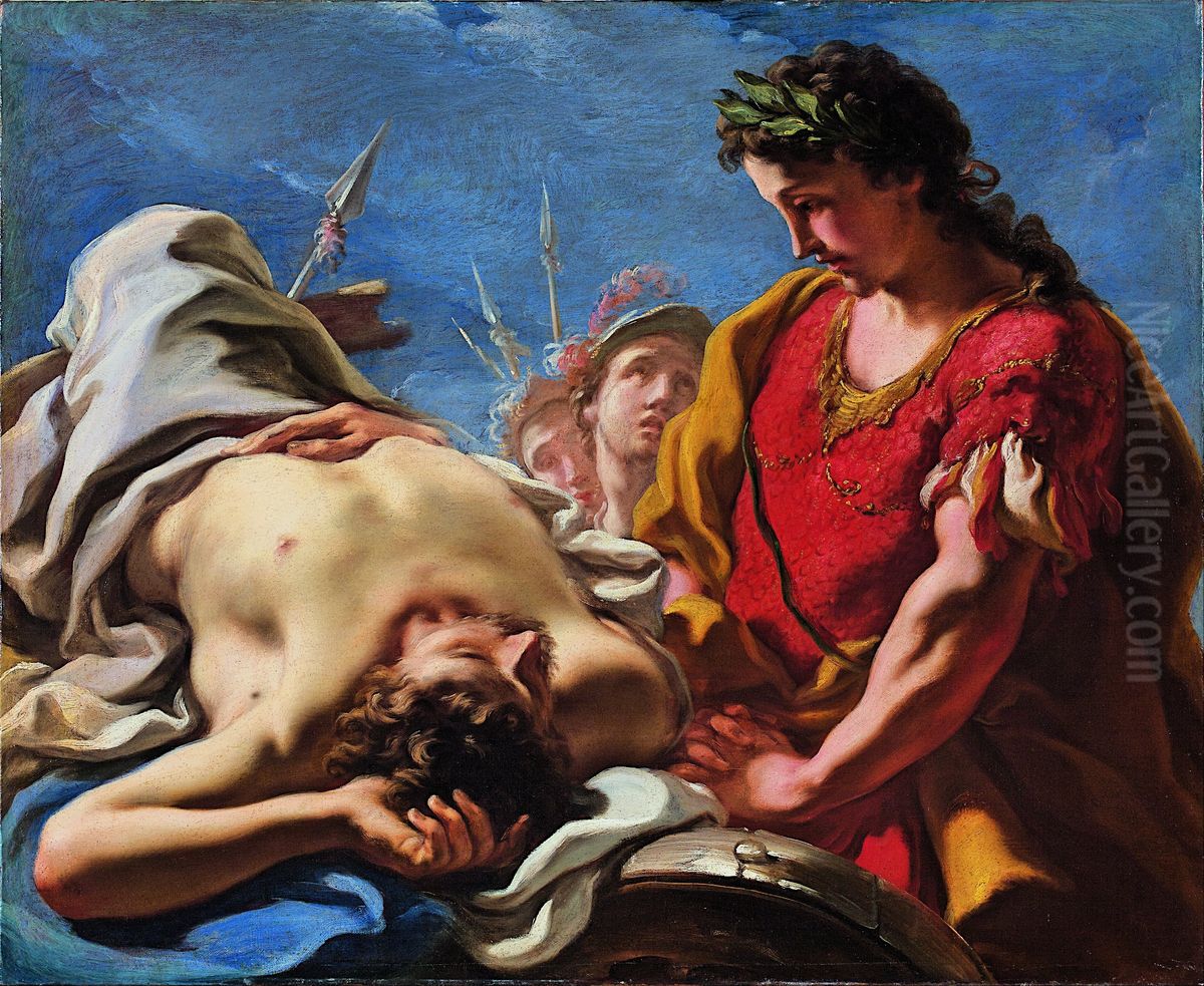 Alexander at the Corpse of the Dead Darius Oil Painting by Giovanni Antonio Pellegrini