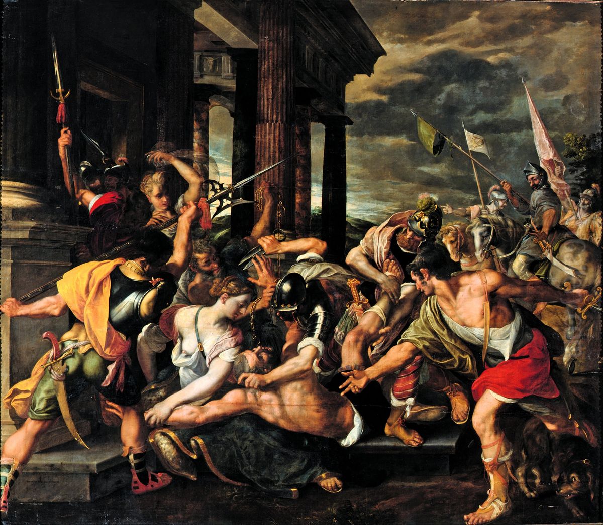 Delilah's Betrayal and Samson's Imprisonment by the Philistines Oil Painting by Joos van Winghe