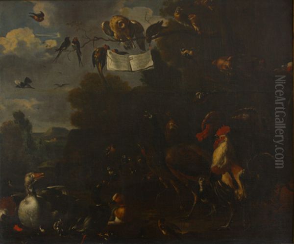 Concert of birds Oil Painting by Melchior D'Hondecoeter
