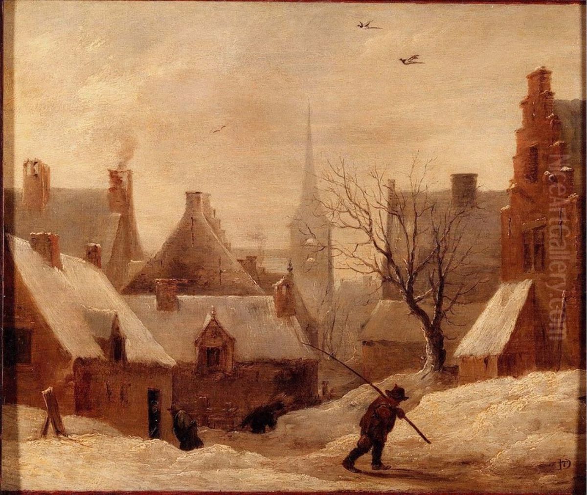 Village in Snow Oil Painting by David Teniers the Younger