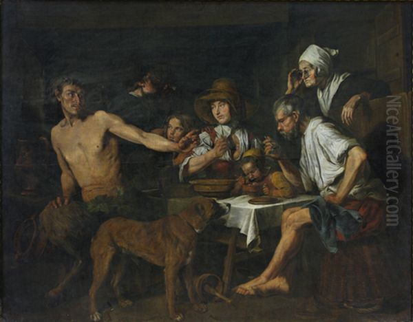 Satyr as a Guest of the Peasant Oil Painting by Jan Cossiers