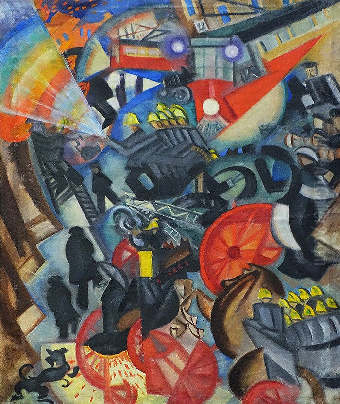 Fire in the City Oil Painting by Olga Rozanova