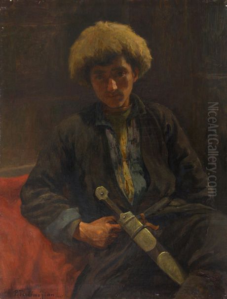 Shepherd from Lori Oil Painting by Panos Terlemezyan