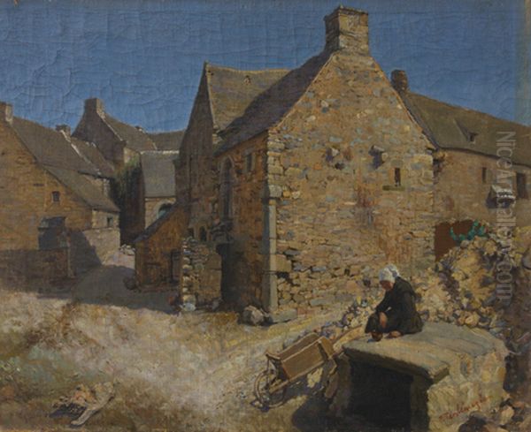 Asxatavoruhin agbyuri mot. Bretan Oil Painting by Panos Terlemezyan