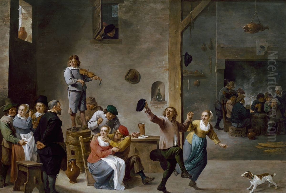 Dancing peasants in an inn Oil Painting by David Teniers the Younger