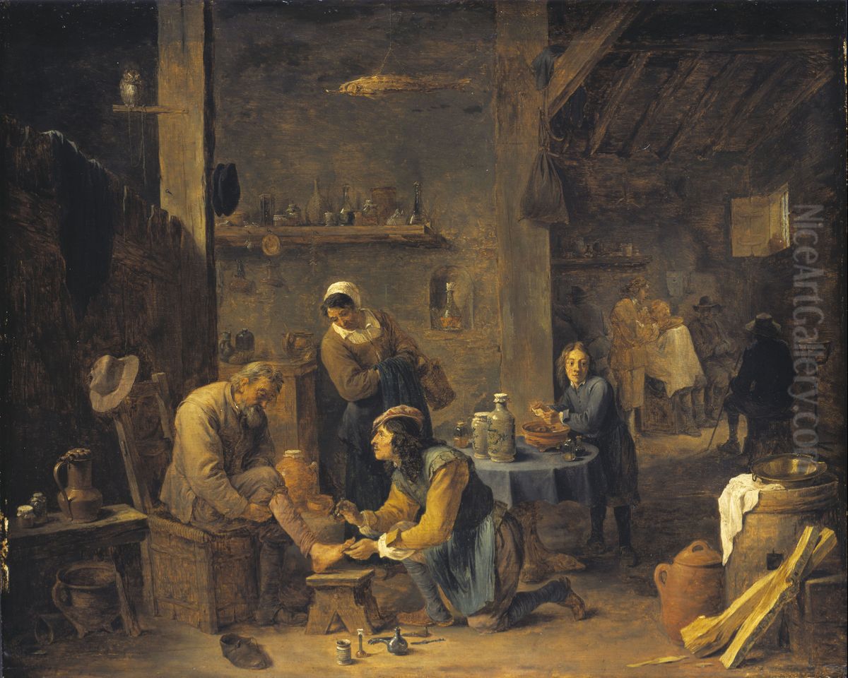 A Village Doctor Oil Painting by David Teniers the Younger