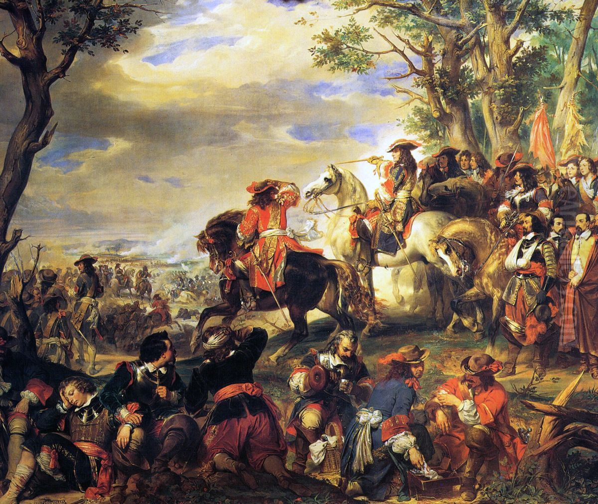Battle of La Marsaille, October 4, 1693 Oil Painting by Eugene Francois Marie Joseph Deveria