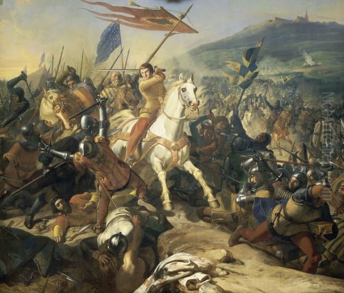 Bataille-de-Mons-en-Puelle, remportee par Philippe IV le Bel, 18 aout 1304 sur l'armee flamande Oil Painting by Charles-Philippe Lariviere