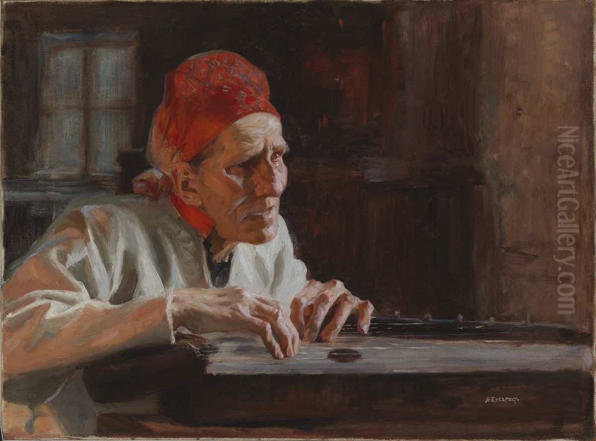 Larin Paraske Sings Requiems Oil Painting by Albert Edelfelt