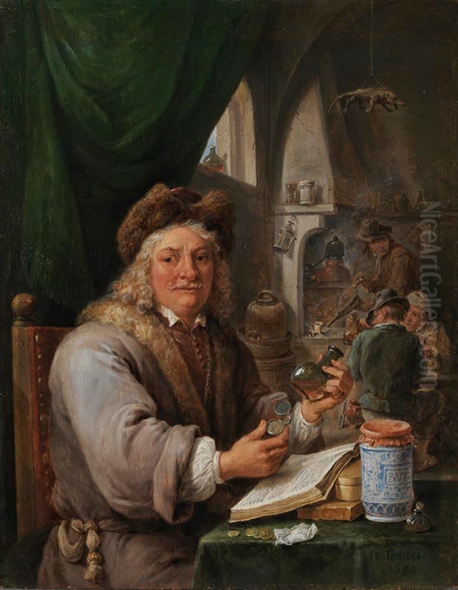 Self-portrait Der Alchemist Oil Painting by David Teniers the Younger