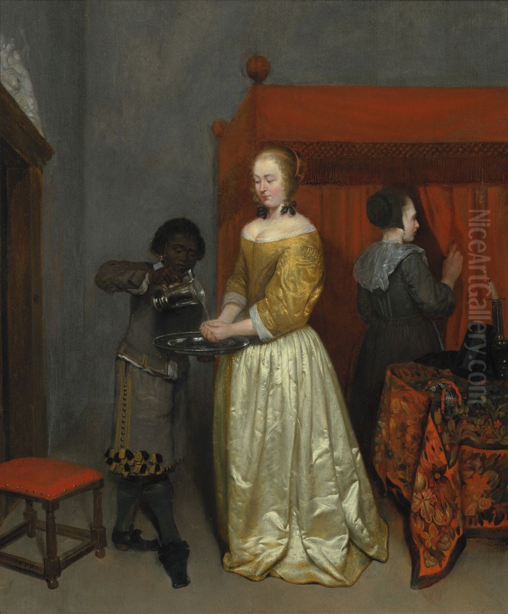 Femme se lavant les mains Oil Painting by Caspar Netscher