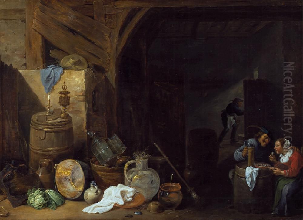 Meal in the Barn Oil Painting by David Teniers the Younger