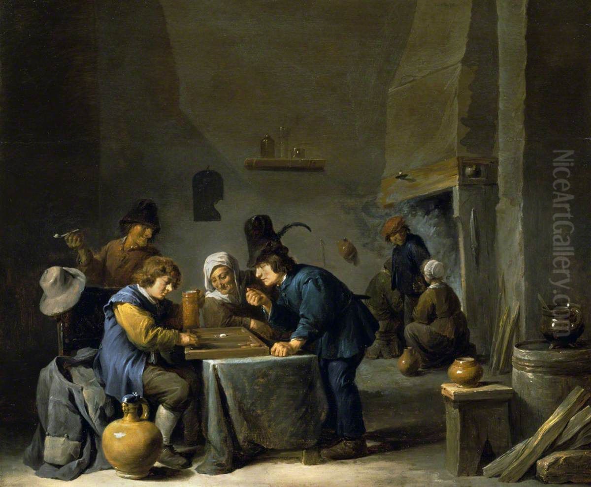 Trictrac Players Oil Painting by David Teniers the Younger