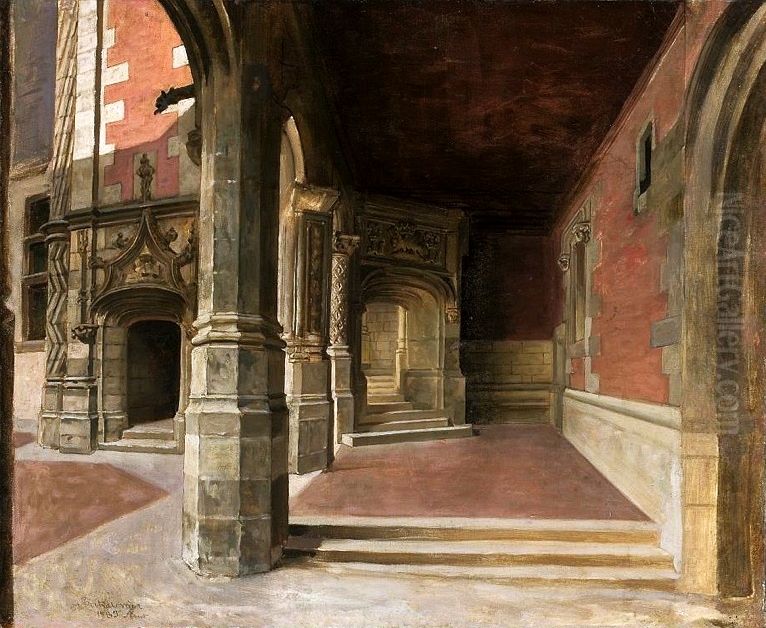 Cloister at the Blois Castle Oil Painting by Wladyslaw Bakalowicz