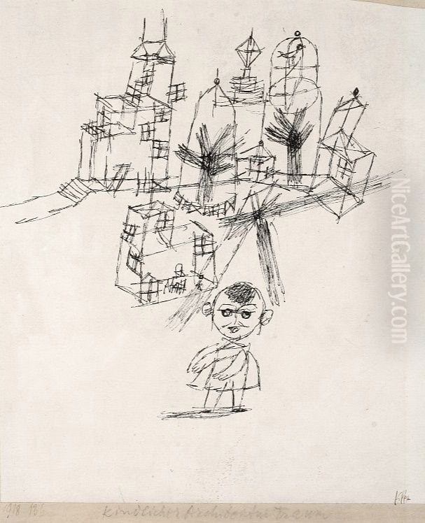 Childlike dream on architecture Oil Painting by Paul Klee