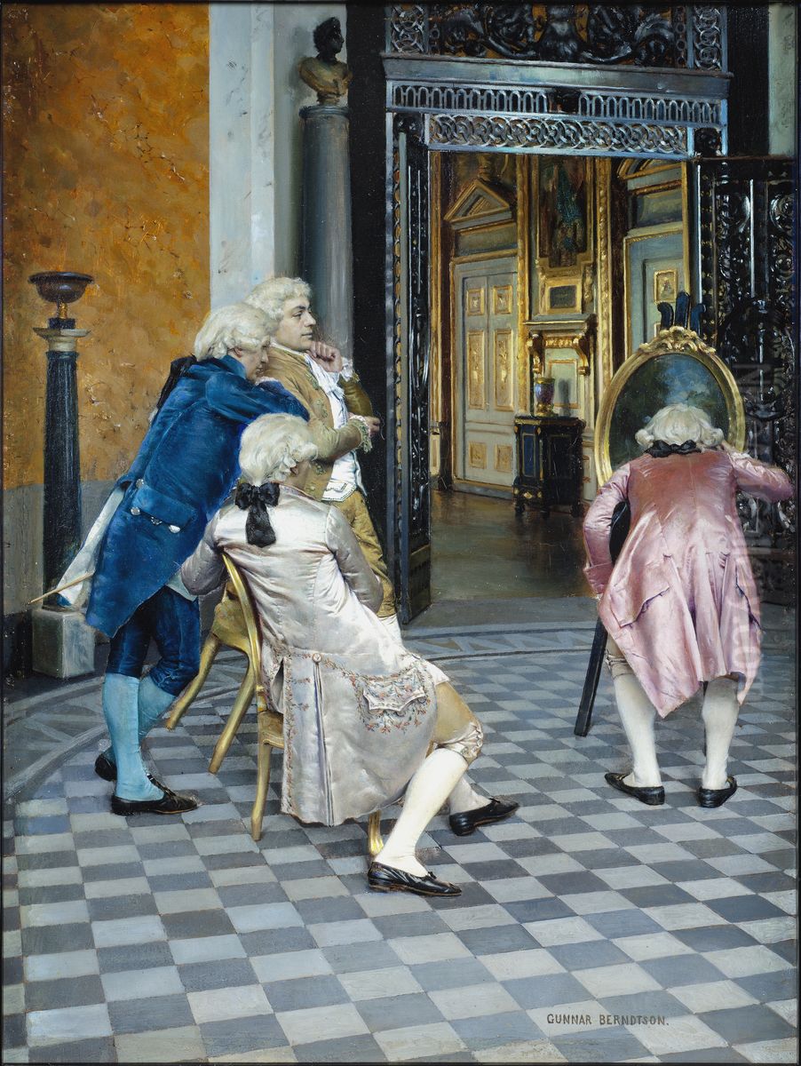 Art Connoisseurs in the Louvre Oil Painting by Gunnar Berndtson