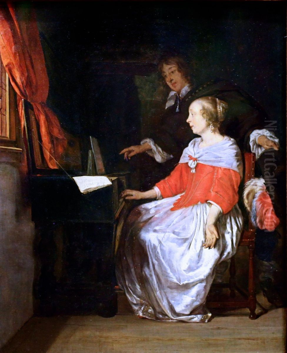 Man and woman at the virginal Oil Painting by Gabriel Metsu