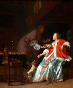 Young man offering oysters to a young woman