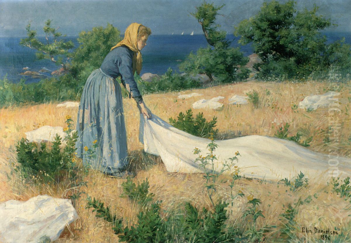 Pyykinkuivatusta Oil Painting by Elin Danielson-Gambogi