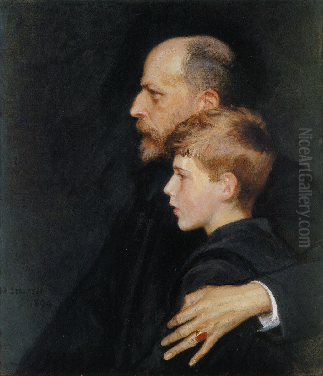 Portrait of Pietro and Mario Krohn Oil Painting by Albert Edelfelt
