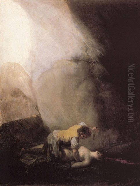 Bandit murdering a woman III Oil Painting by Francisco Goya Fuendetodos
