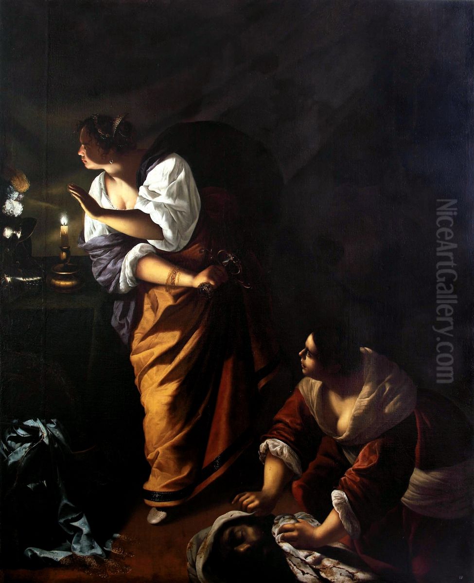 Judith and her maid Abra with the Head of Holofernes Oil Painting by Artemisia Gentileschi