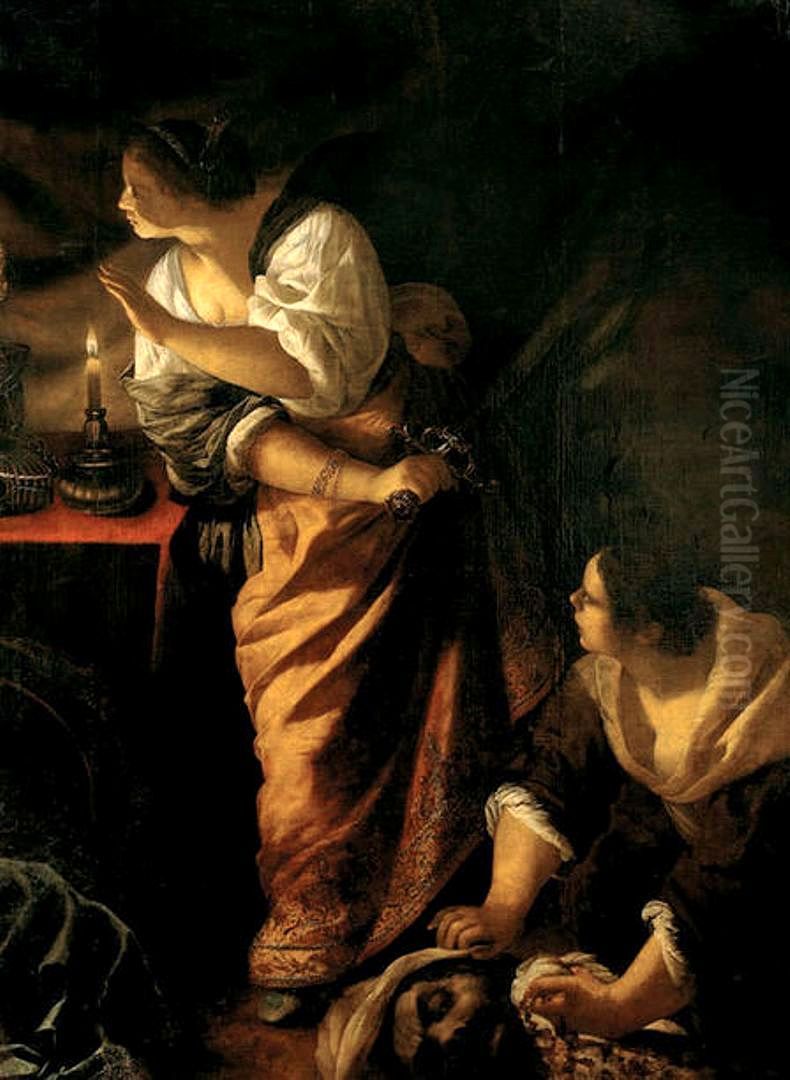 Judith and her maid with the Head of Holofernes Oil Painting by Artemisia Gentileschi