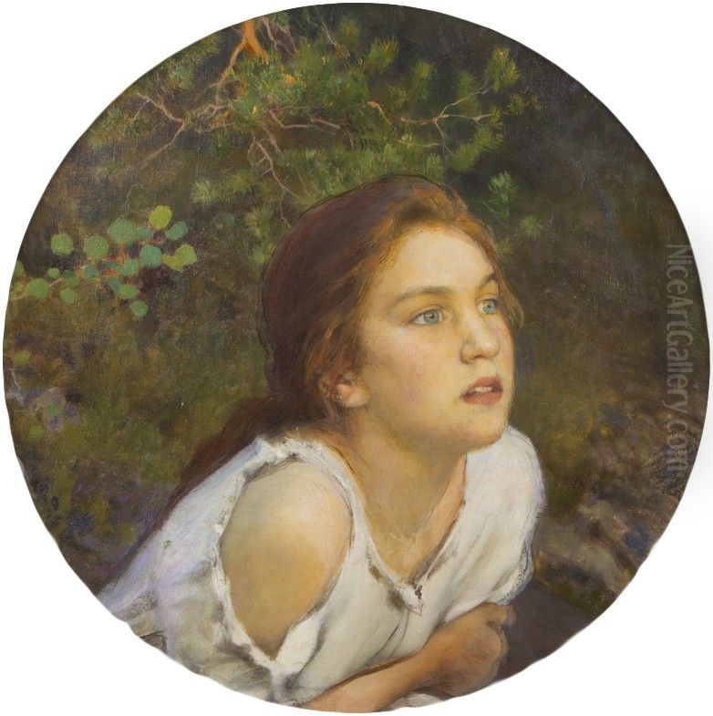 Forest Girl Oil Painting by Eero Jarnefelt