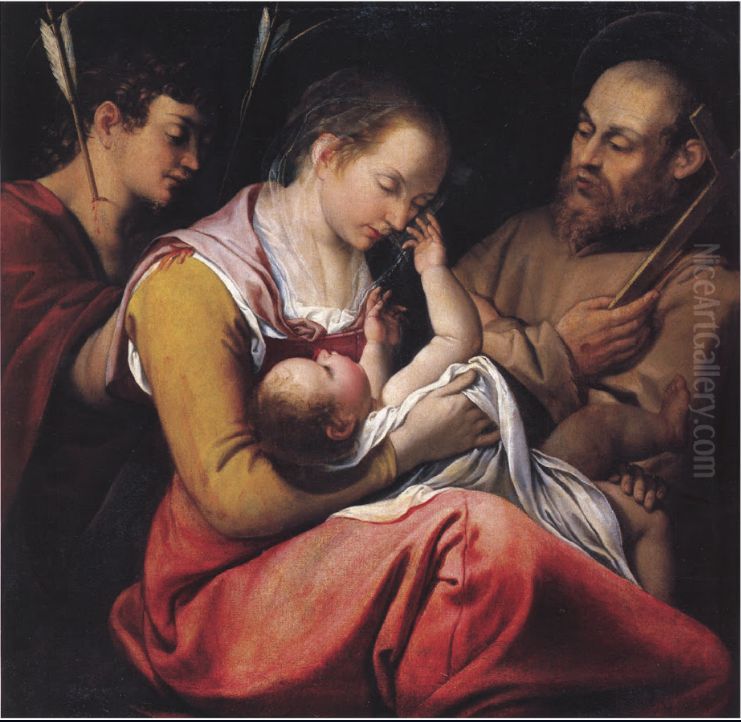 Madonna and Child with Sts Sebastian and Francis Oil Painting by Orazio Gentileschi