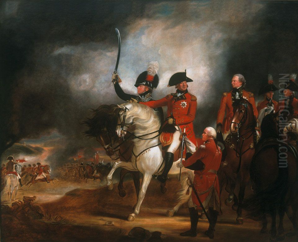 George III and the Prince of Wales Reviewing Troops Oil Painting by William Beechey