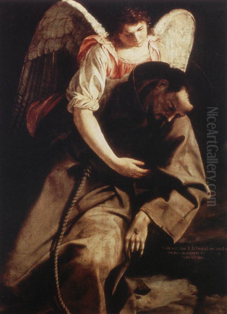 St Francis and the Angel Oil Painting by Orazio Gentileschi