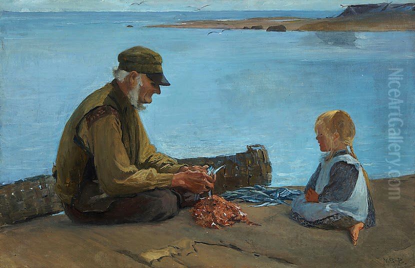 I farfars lara (Strommingsrensning) Oil Painting by Venny Soldan-Brofeldt