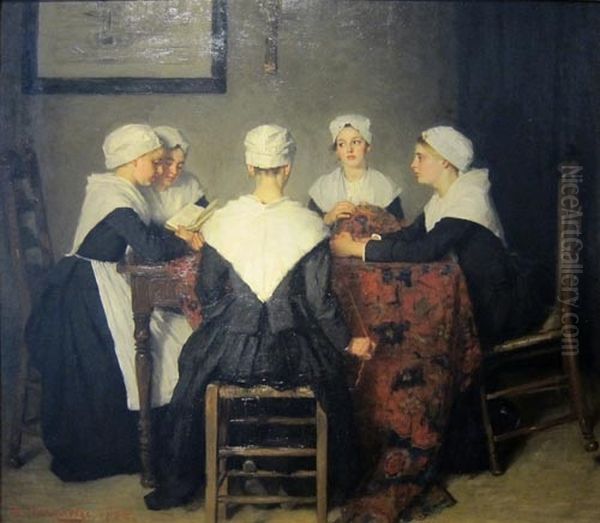 Vijf weesmeisjes uit het Amsterdamse Maagdenhuis Oil Painting by Therese Schwartze
