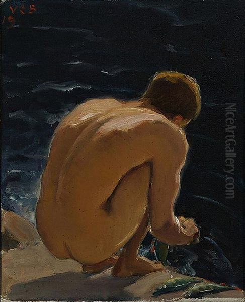 Boy on a Shore Oil Painting by Venny Soldan-Brofeldt